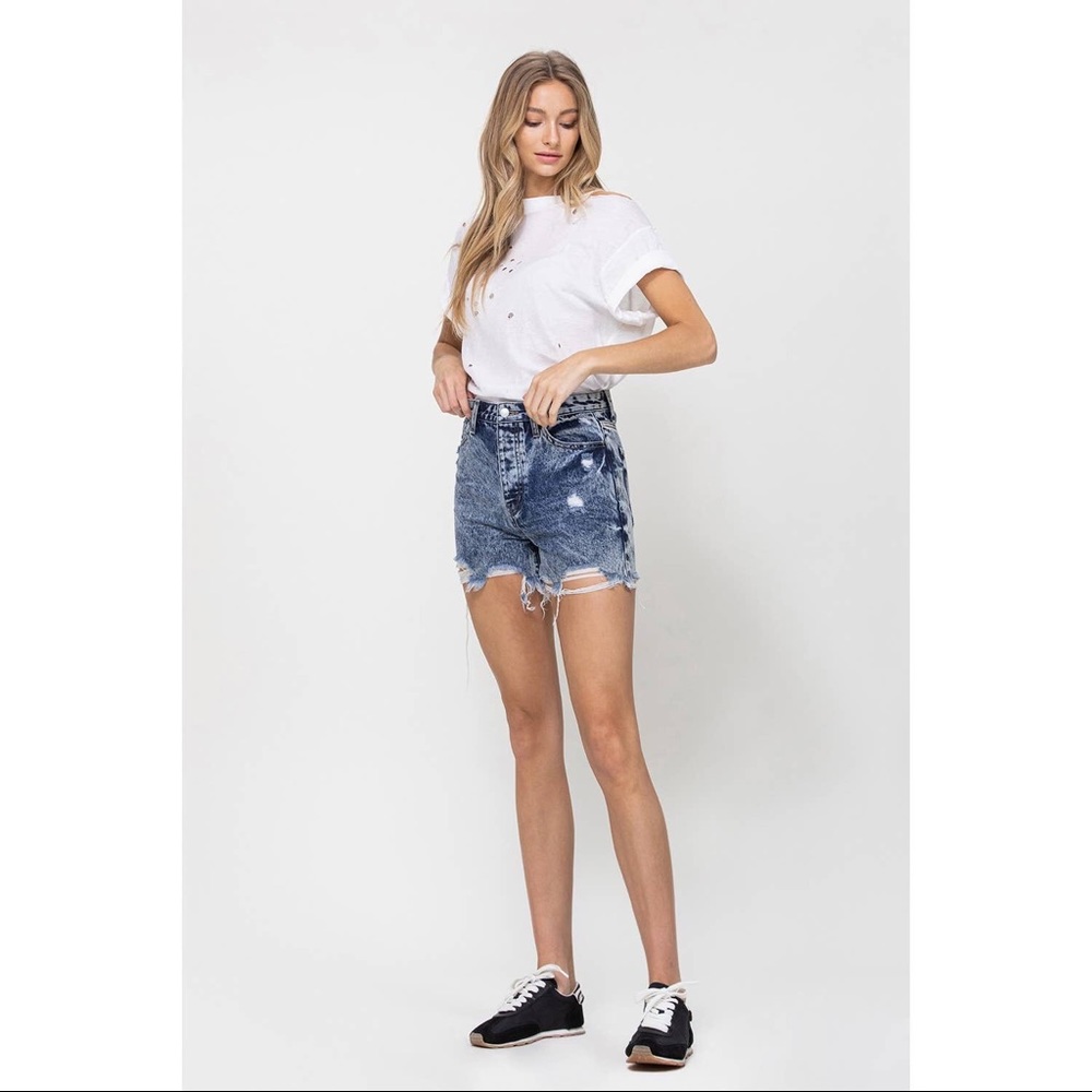 Nora Super High Rise Distressed Acid Wash Shorts - Picture 8 of 13